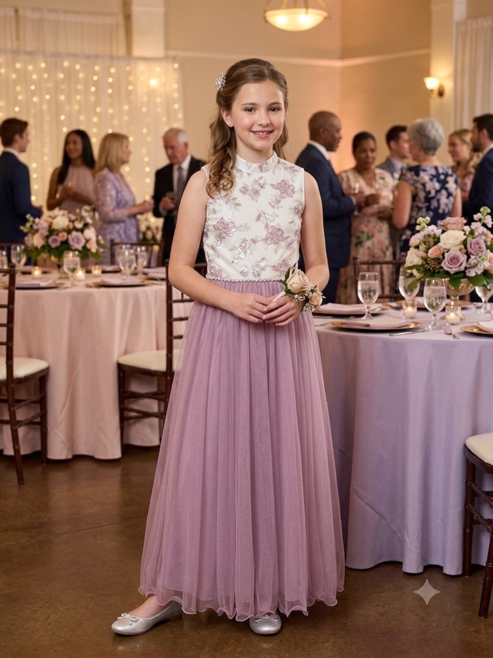 XOXO Girls' Lavender & White Floral Tulle Formal Dress Size 14 Length 45, Pit 14